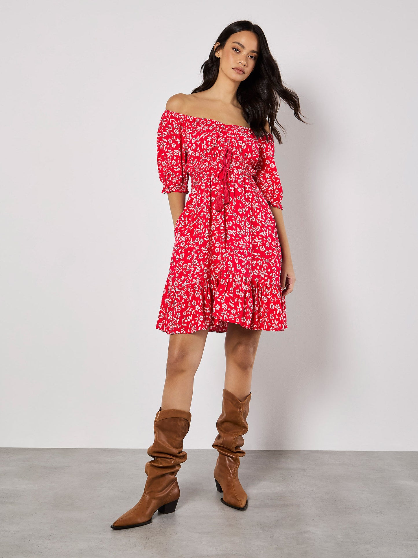 Sarasa Floral Bardot Mini Dress