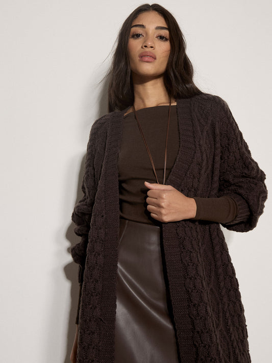 Cable Knit Open Midi Cardigan