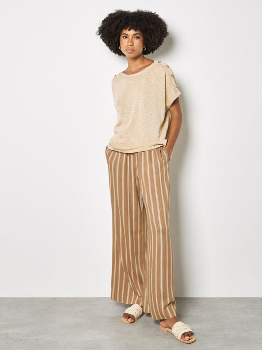 Button Detail Knitted Cotton T-Shirt