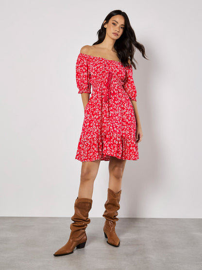 Sarasa Floral Bardot Mini Dress