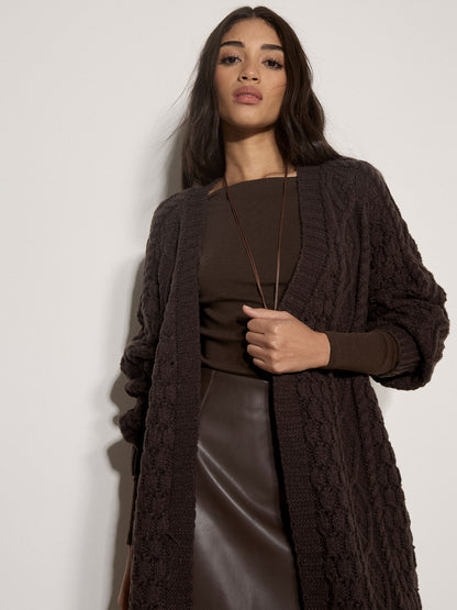 Cable Knit Open Midi Cardigan