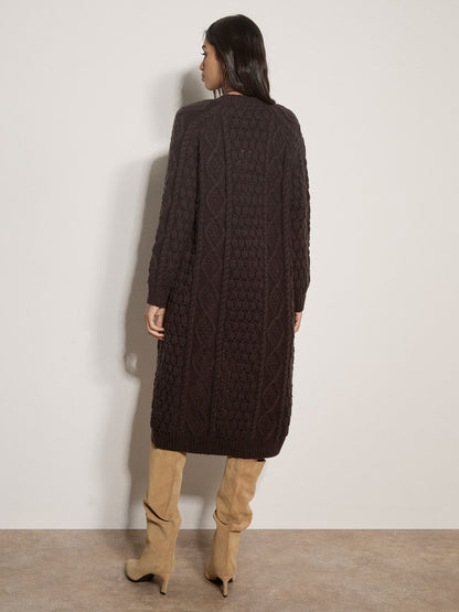 Cable Knit Open Midi Cardigan