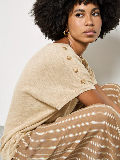 Button Detail Knitted Cotton T-Shirt