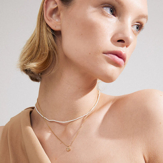 Arlet Micro Pearls & Heart Pendant Necklace 2-in-1 Set