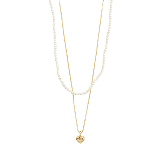 Arlet Micro Pearls & Heart Pendant Necklace 2-in-1 Set