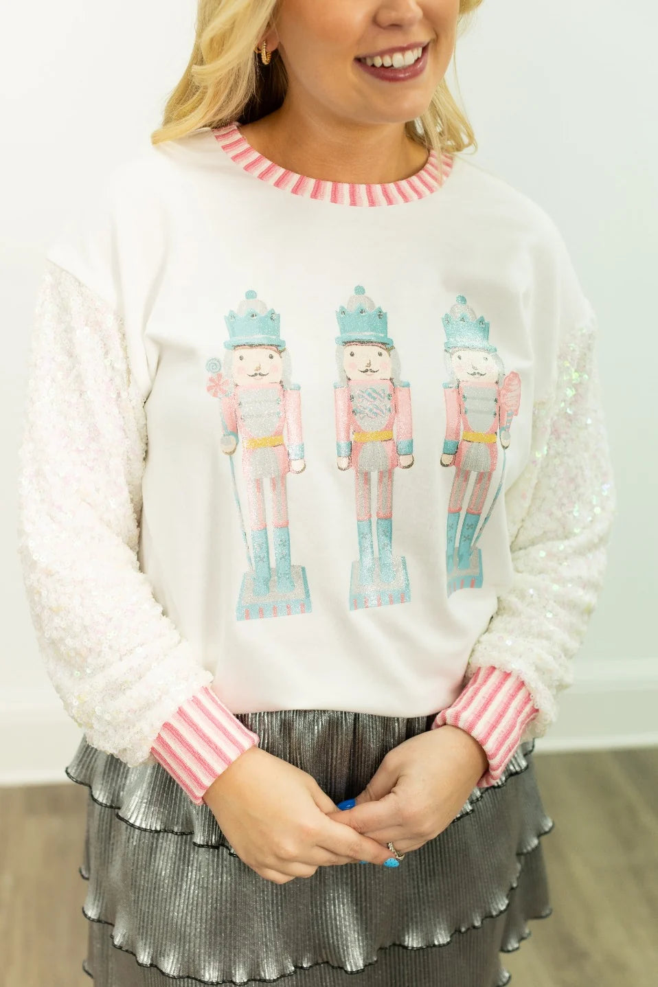 Glitter Nutcrackers With Sequin Sleeves Sweatshirt