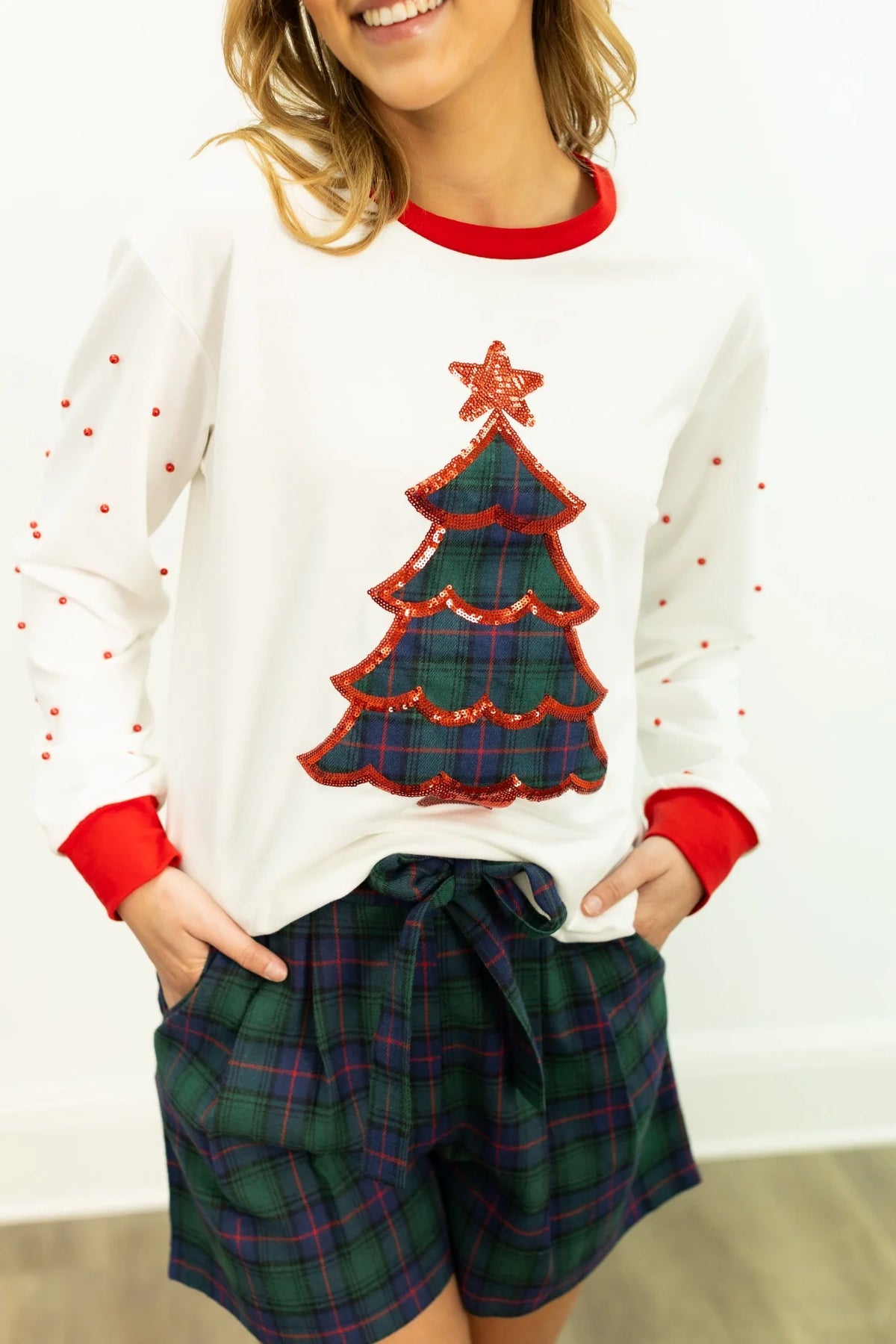 Plaid Tree Long Sleeve Top
