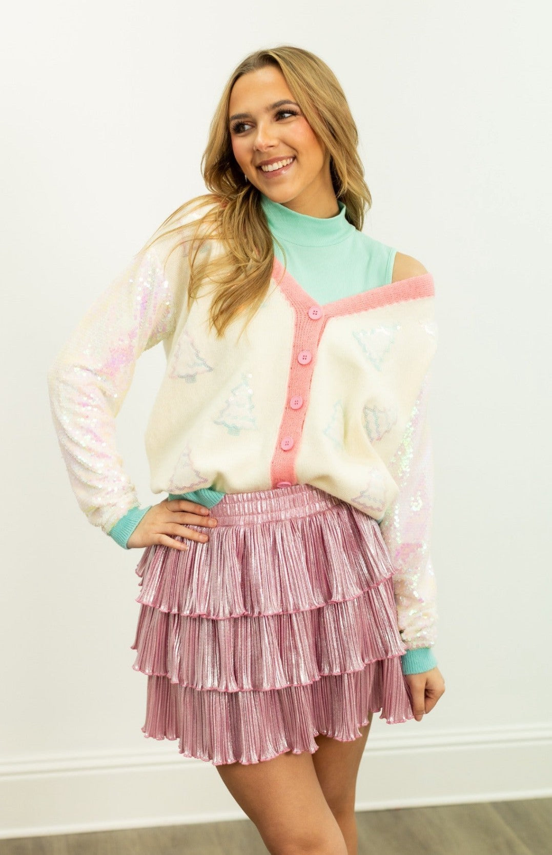 Glitter Trees Cardigan With Sequin Sleeves