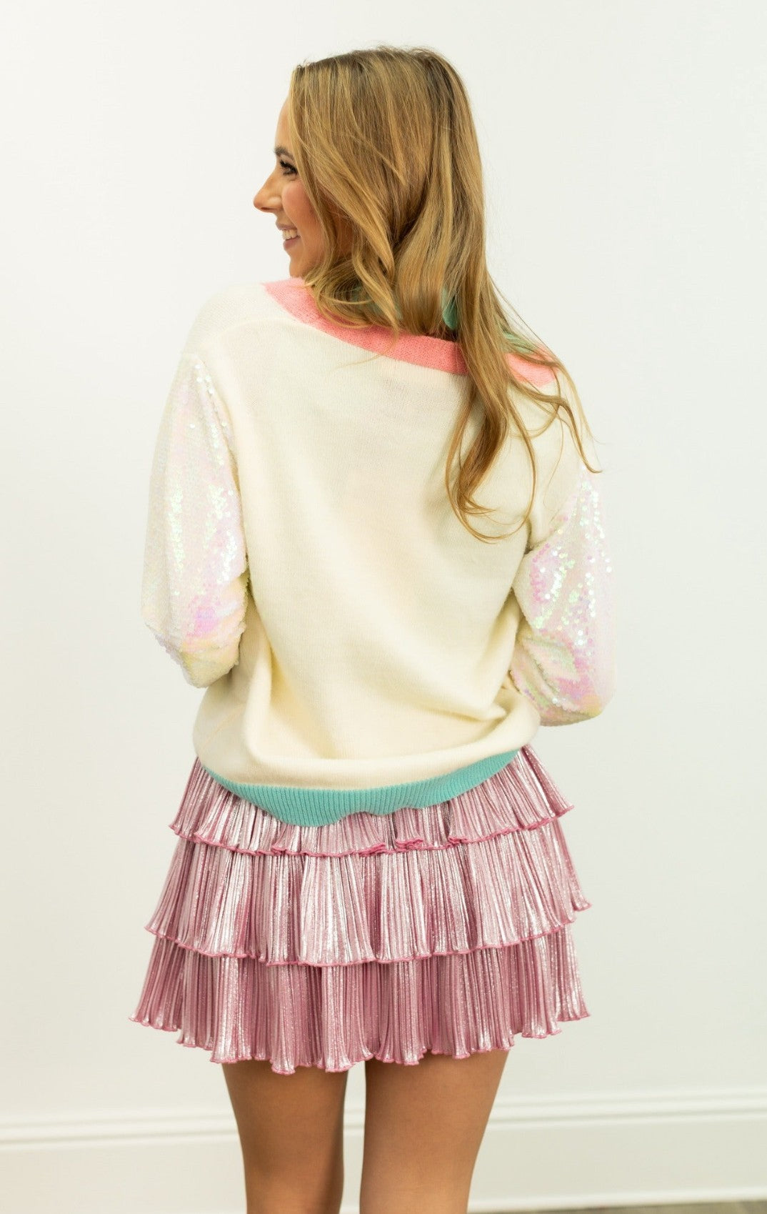 Glitter Trees Cardigan With Sequin Sleeves